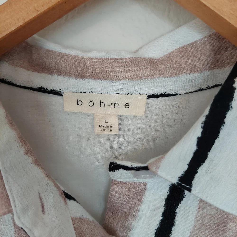 Boheme Stripped Belted Dress Size Large Pockets - Picture 6 of 12